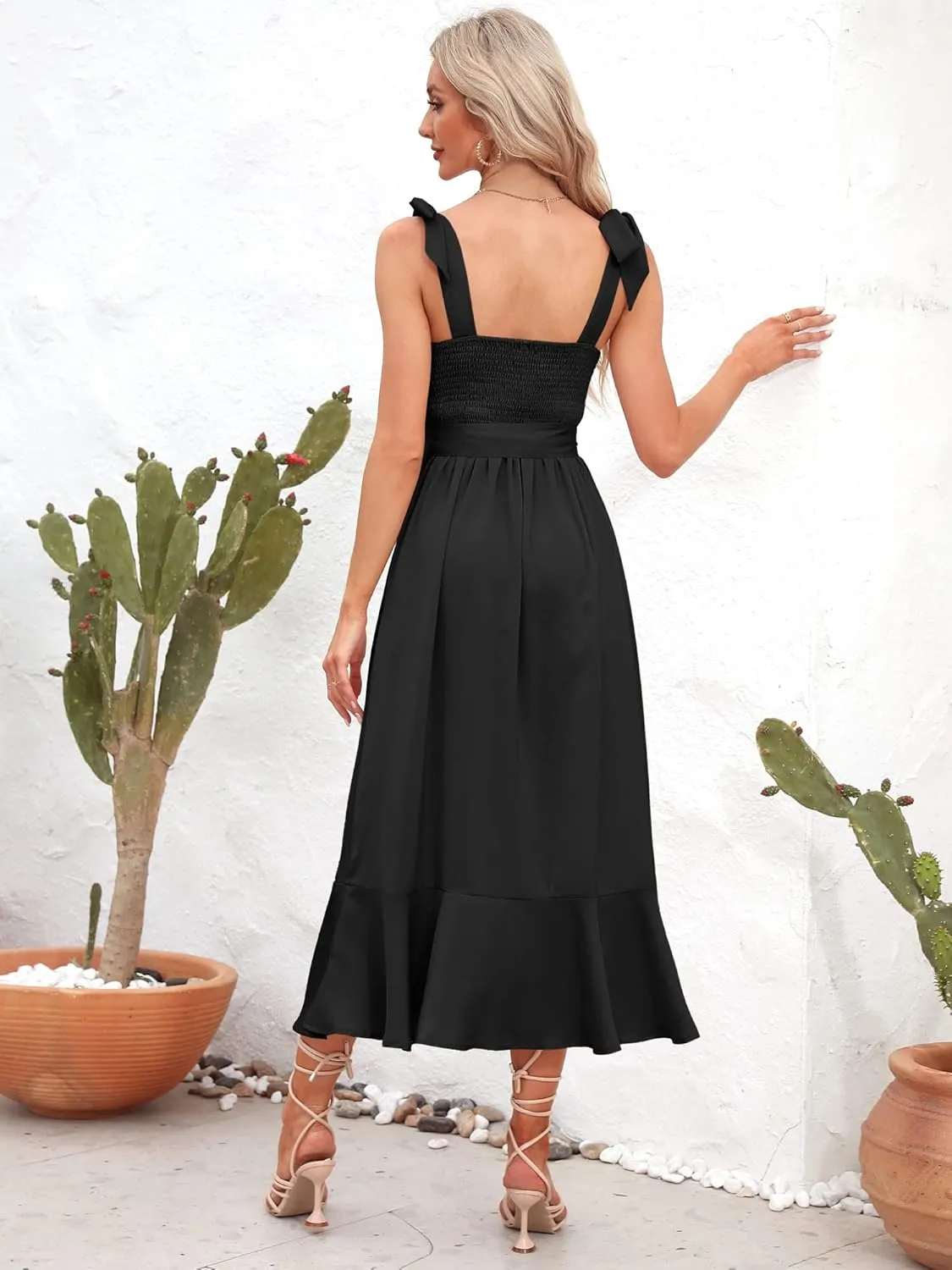 Summer Wedding Guest Dress: Womens Boho Side Split Maxi Beach Dress - Flowy Long Sundress for Vacation Party SE2311