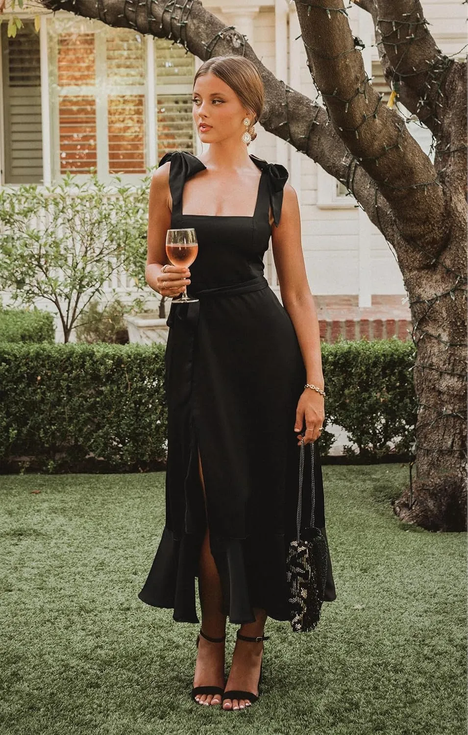 Summer Wedding Guest Dress: Womens Boho Side Split Maxi Beach Dress - Flowy Long Sundress for Vacation Party SE2311