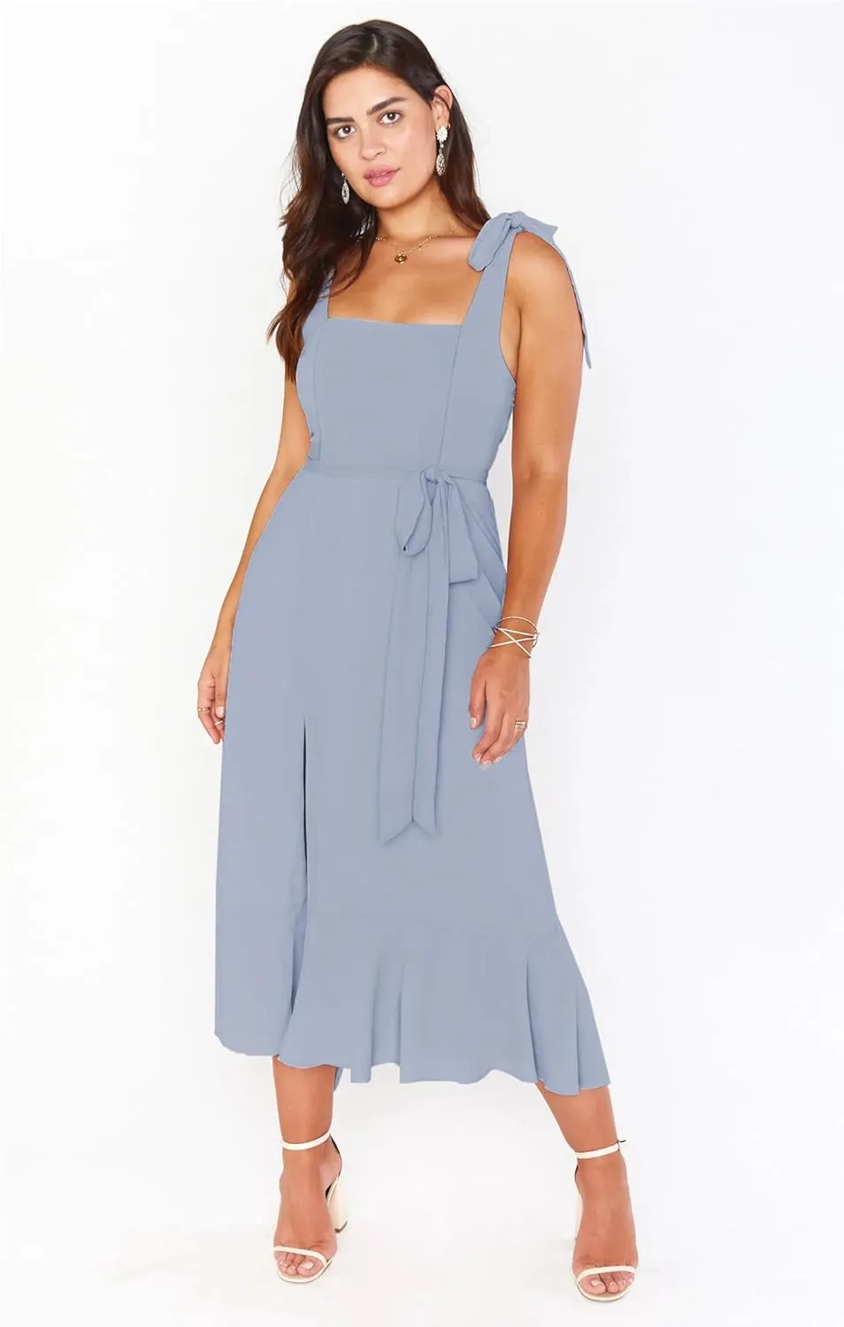 Summer Wedding Guest Dress: Womens Boho Side Split Maxi Beach Dress - Flowy Long Sundress for Vacation Party SE2311