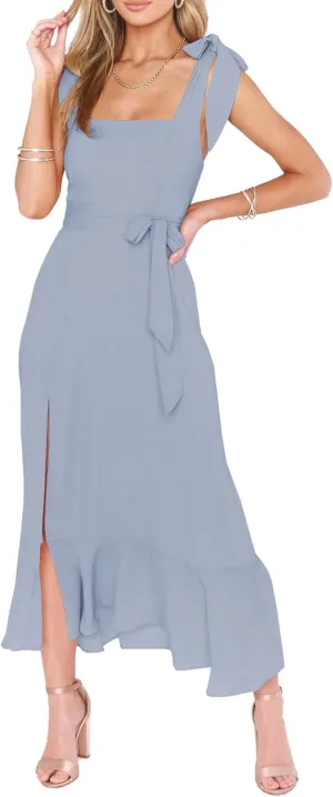 Summer Wedding Guest Dress: Womens Boho Side Split Maxi Beach Dress - Flowy Long Sundress for Vacation Party SE2311