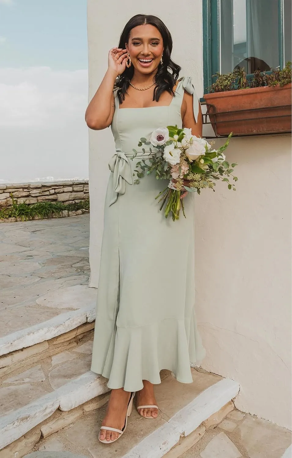 Summer Wedding Guest Dress: Womens Boho Side Split Maxi Beach Dress - Flowy Long Sundress for Vacation Party SE2311
