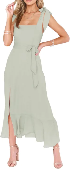 Summer Wedding Guest Dress: Womens Boho Side Split Maxi Beach Dress - Flowy Long Sundress for Vacation Party SE2311