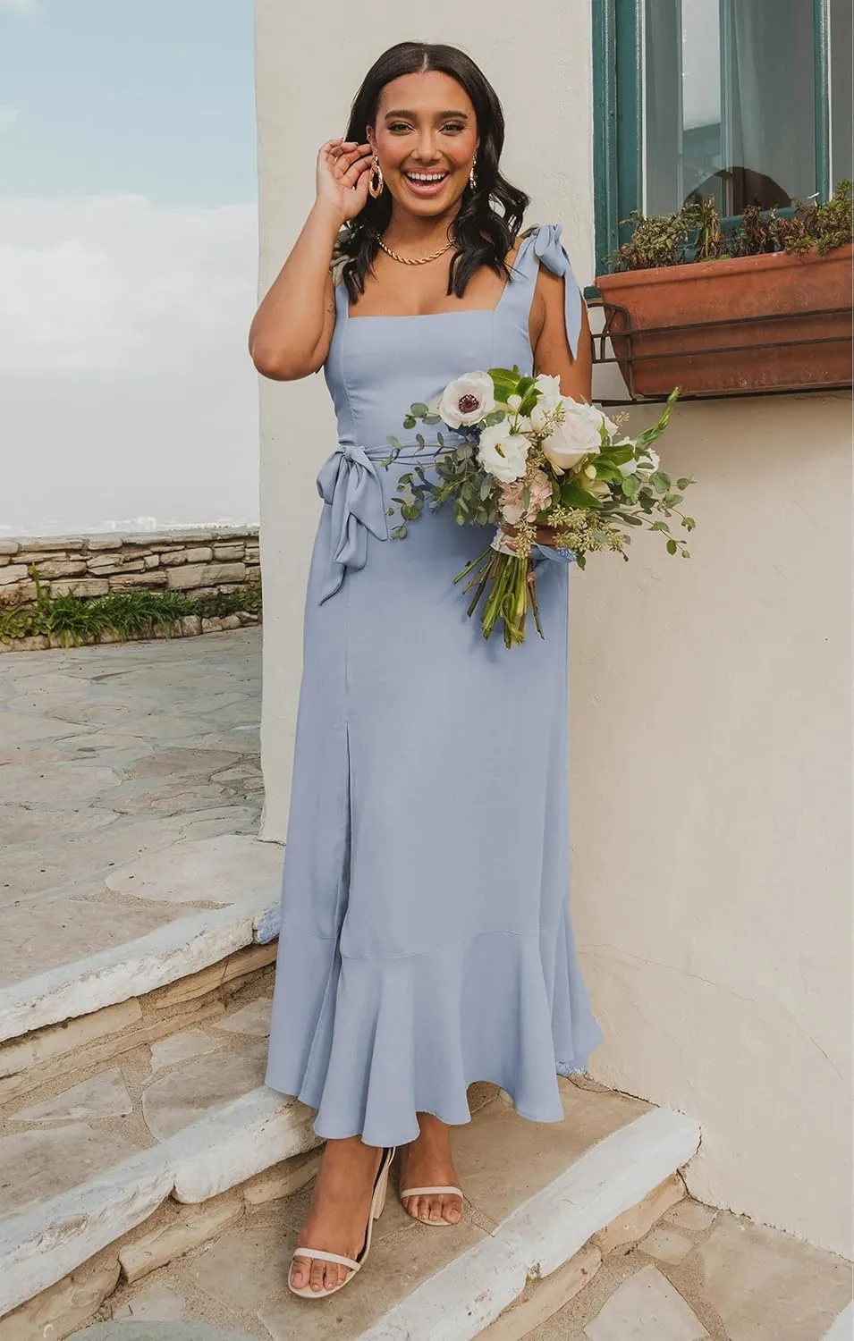 Summer Wedding Guest Dress: Womens Boho Side Split Maxi Beach Dress - Flowy Long Sundress for Vacation Party SE2311