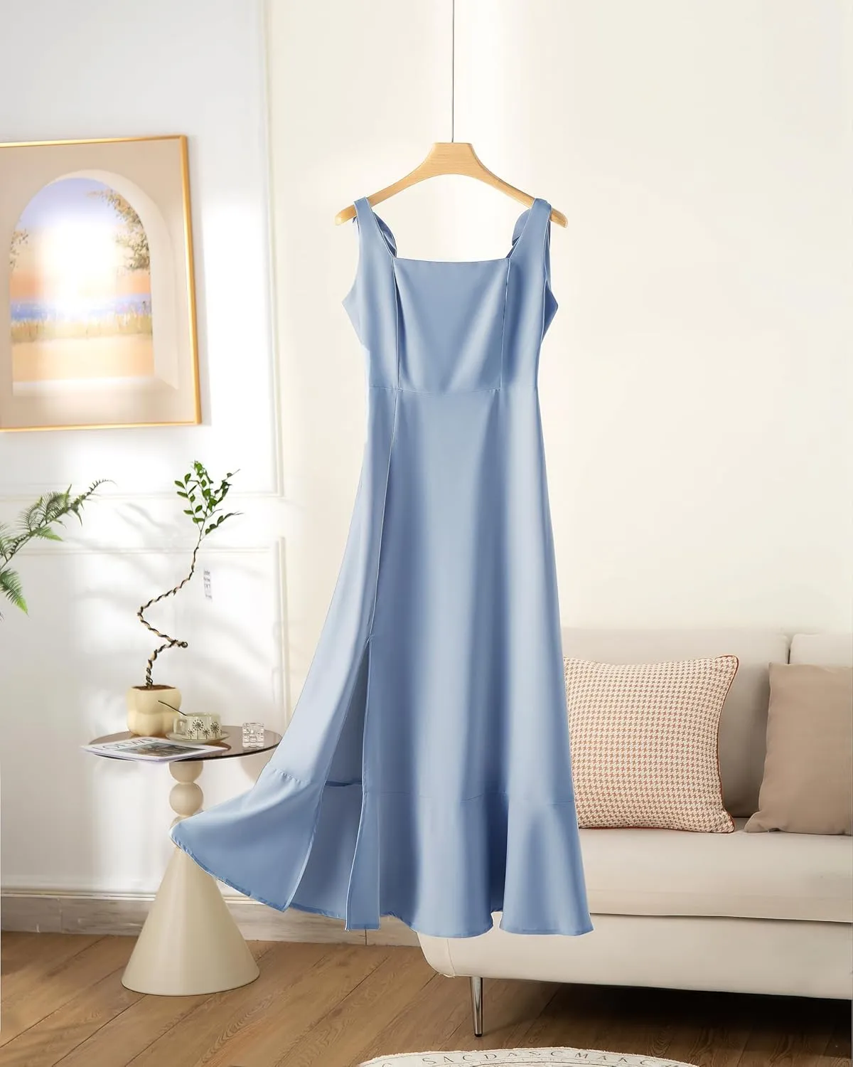 Summer Wedding Guest Dress: Womens Boho Side Split Maxi Beach Dress - Flowy Long Sundress for Vacation Party SE2311