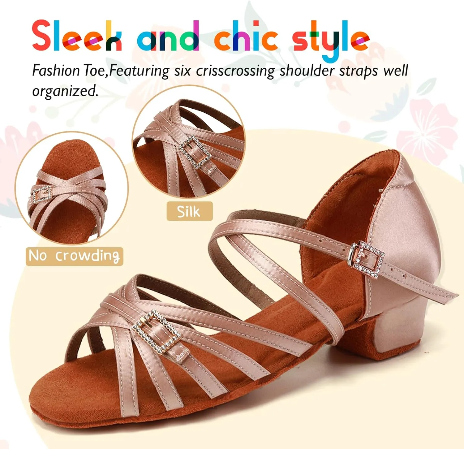 SWDZM Girls Latin Dance Shoes Low Heels Tango Salsa Ballroom Beginner Practice Dance Shoes