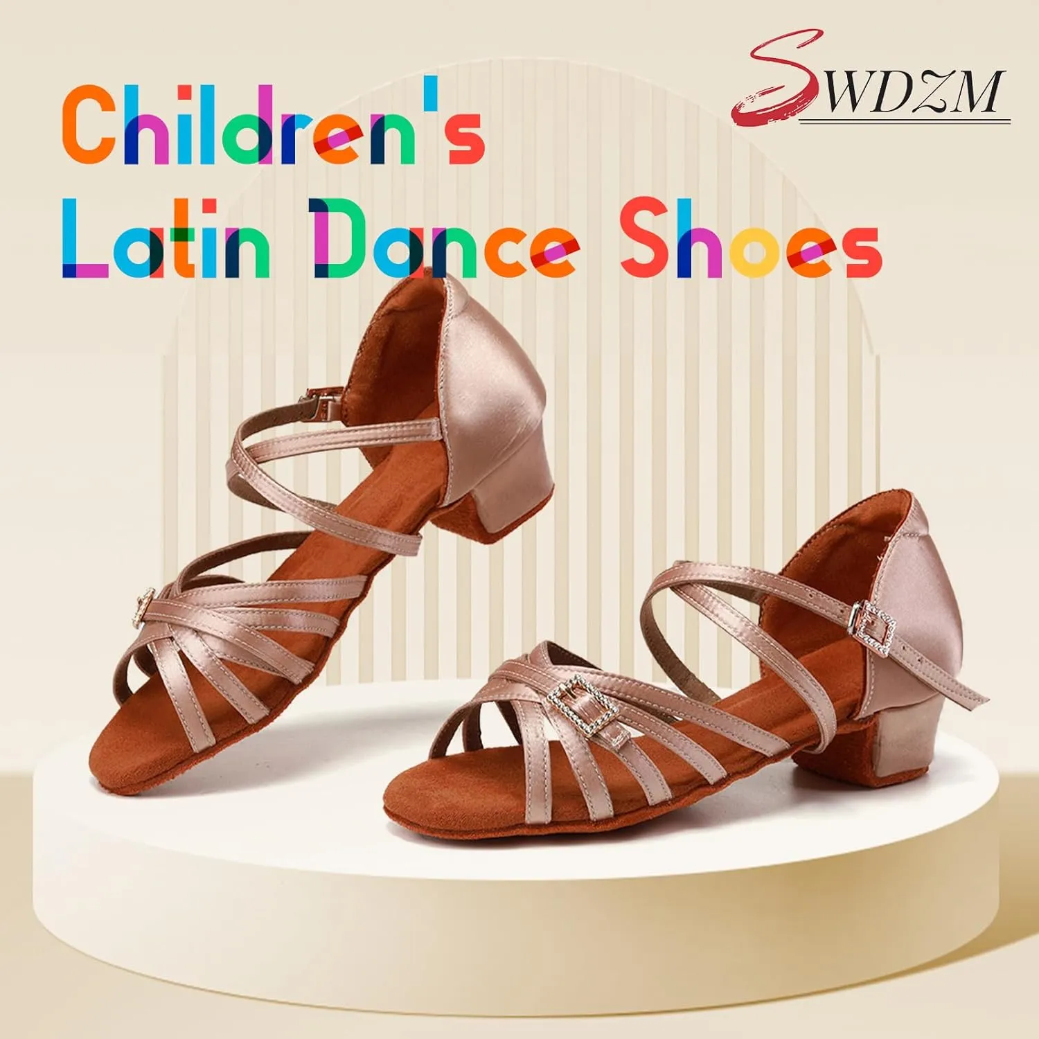SWDZM Girls Latin Dance Shoes Low Heels Tango Salsa Ballroom Beginner Practice Dance Shoes