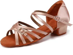 SWDZM Girls Latin Dance Shoes Low Heels Tango Salsa Ballroom Beginner Practice Dance Shoes