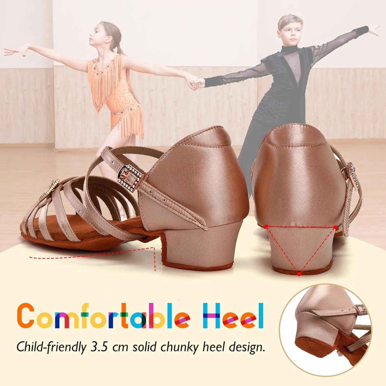 SWDZM Girls Latin Dance Shoes Low Heels Tango Salsa Ballroom Beginner Practice Dance Shoes