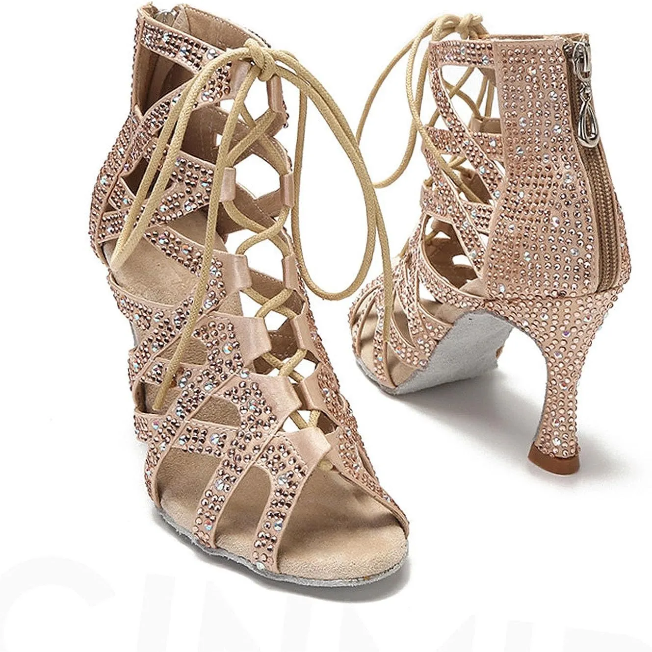 SWDZM Latin Rhinestone Ballroom Dance Shoes Women Salsa Performance Ankle Dance Boots