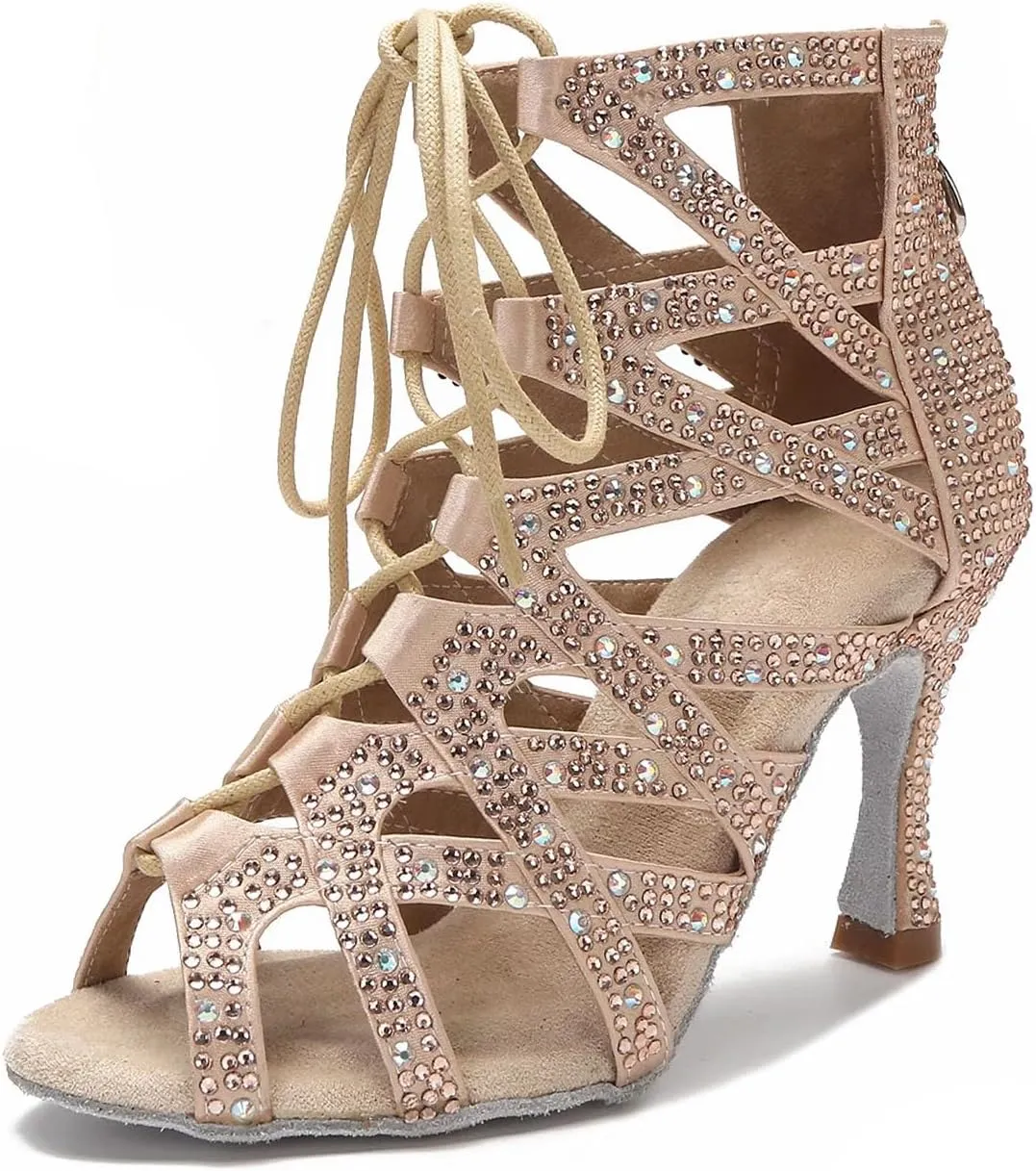 SWDZM Latin Rhinestone Ballroom Dance Shoes Women Salsa Performance Ankle Dance Boots