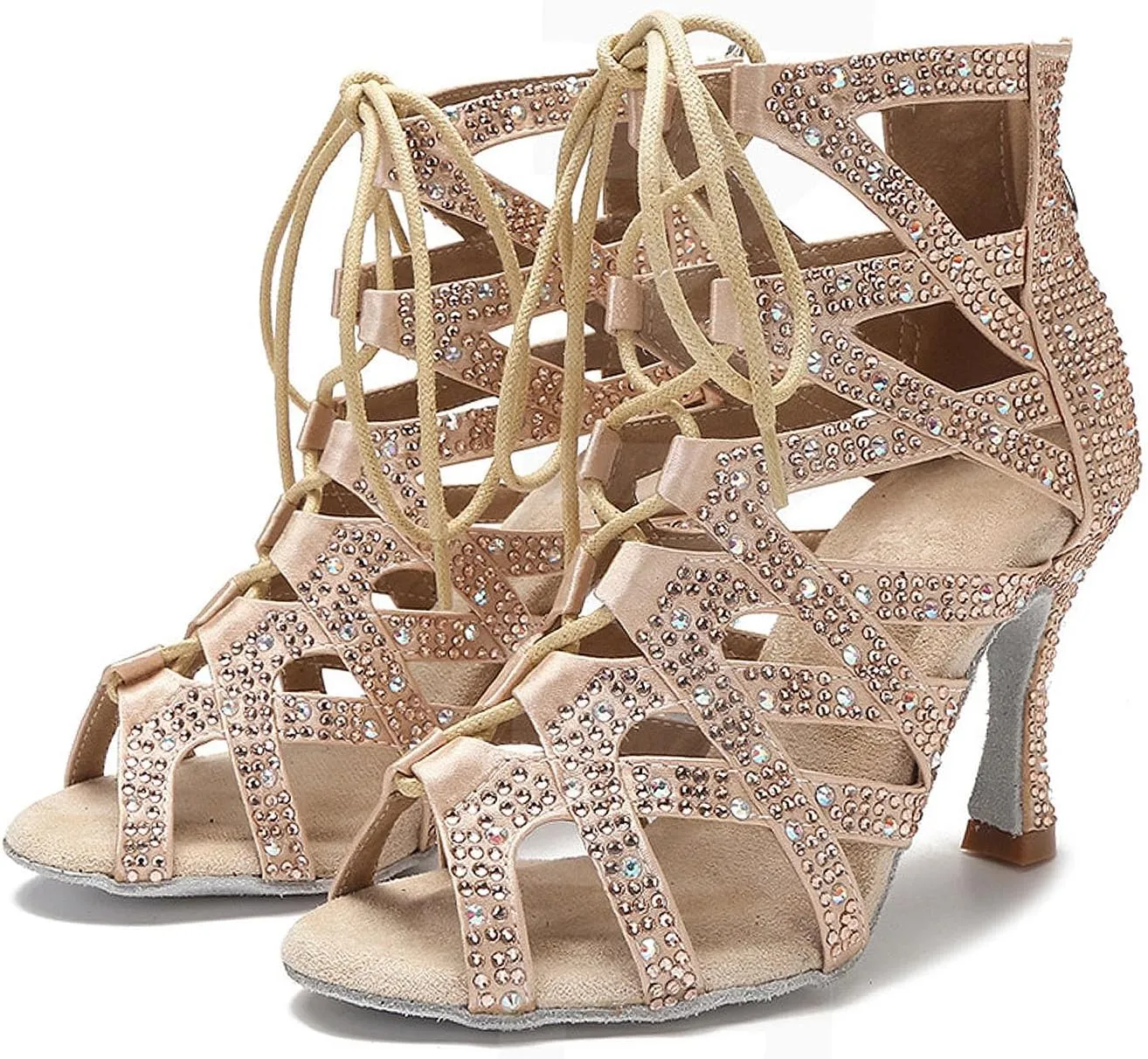 SWDZM Latin Rhinestone Ballroom Dance Shoes Women Salsa Performance Ankle Dance Boots