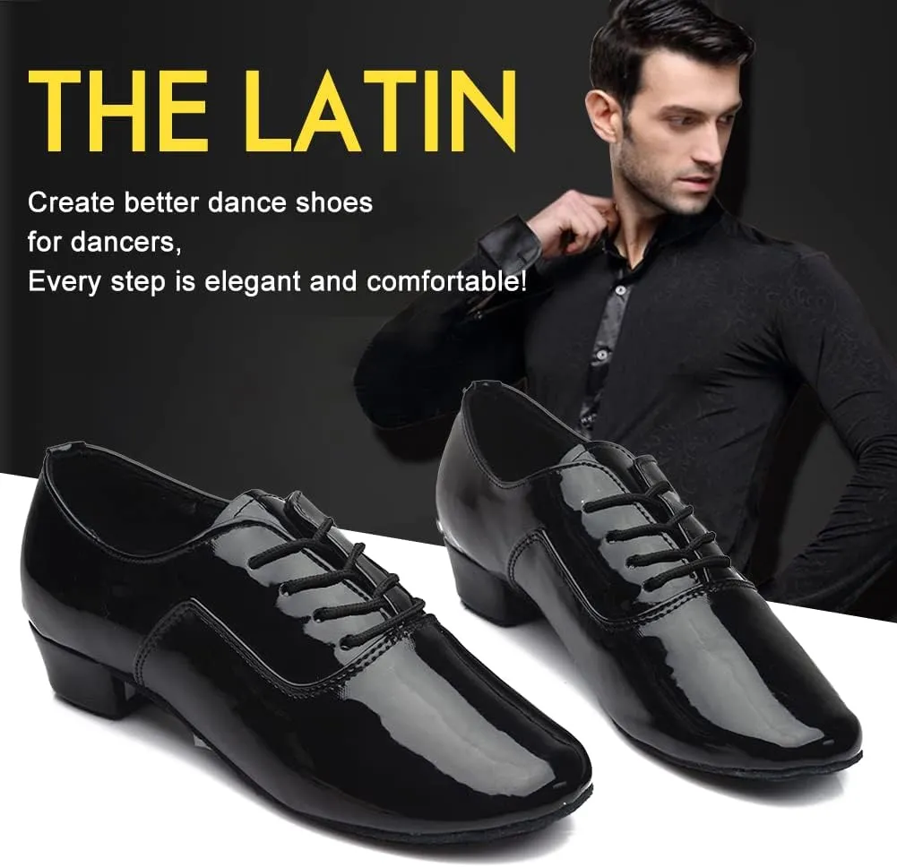 SWDZM Men Latin Dance Shoes Leather Lace-up Salsa Tango Ballroom Modern Professional Performance Practice Dance Shoes,Model 707B