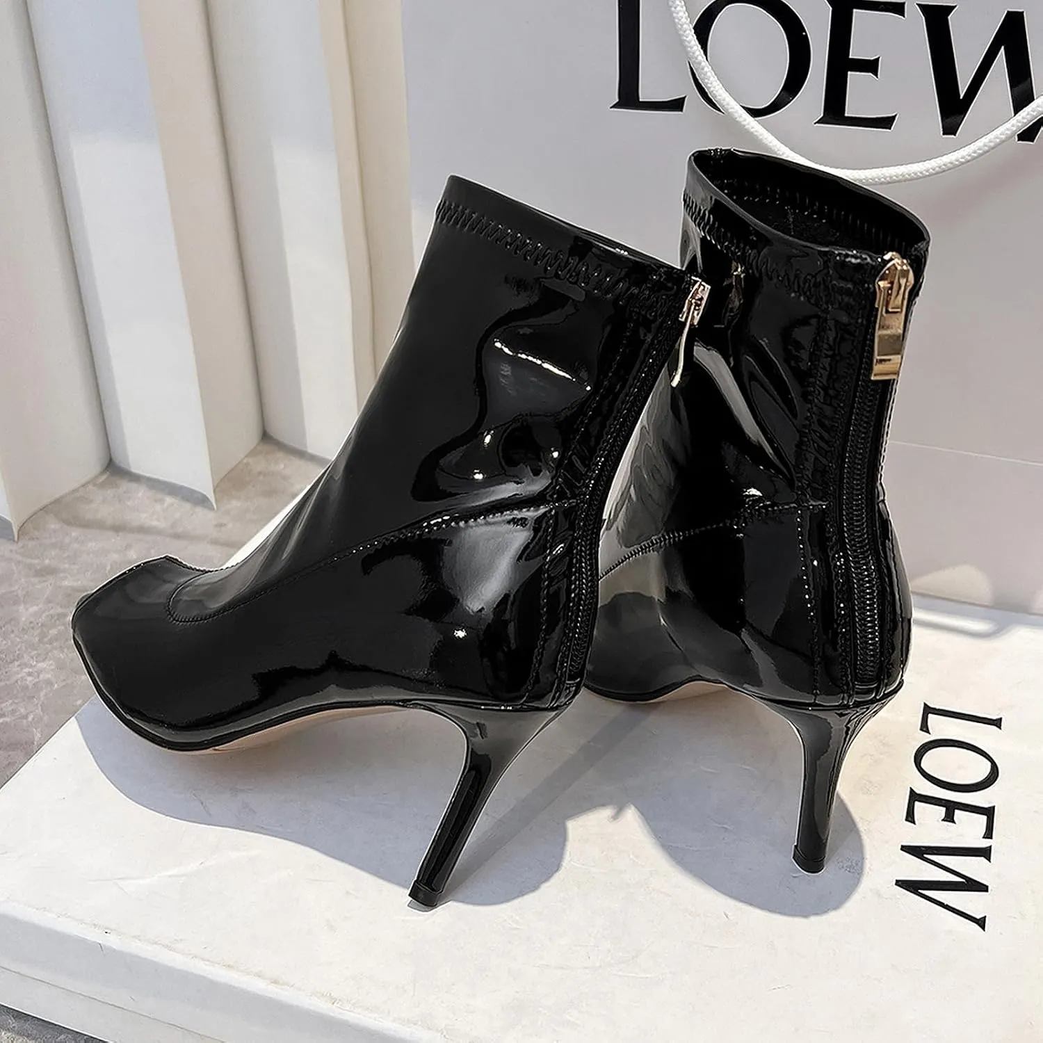 SWDZM Peep Toe Latin Ballroom Dance Shoes Women Boots with Zipper Salsa Burju Dance Heels