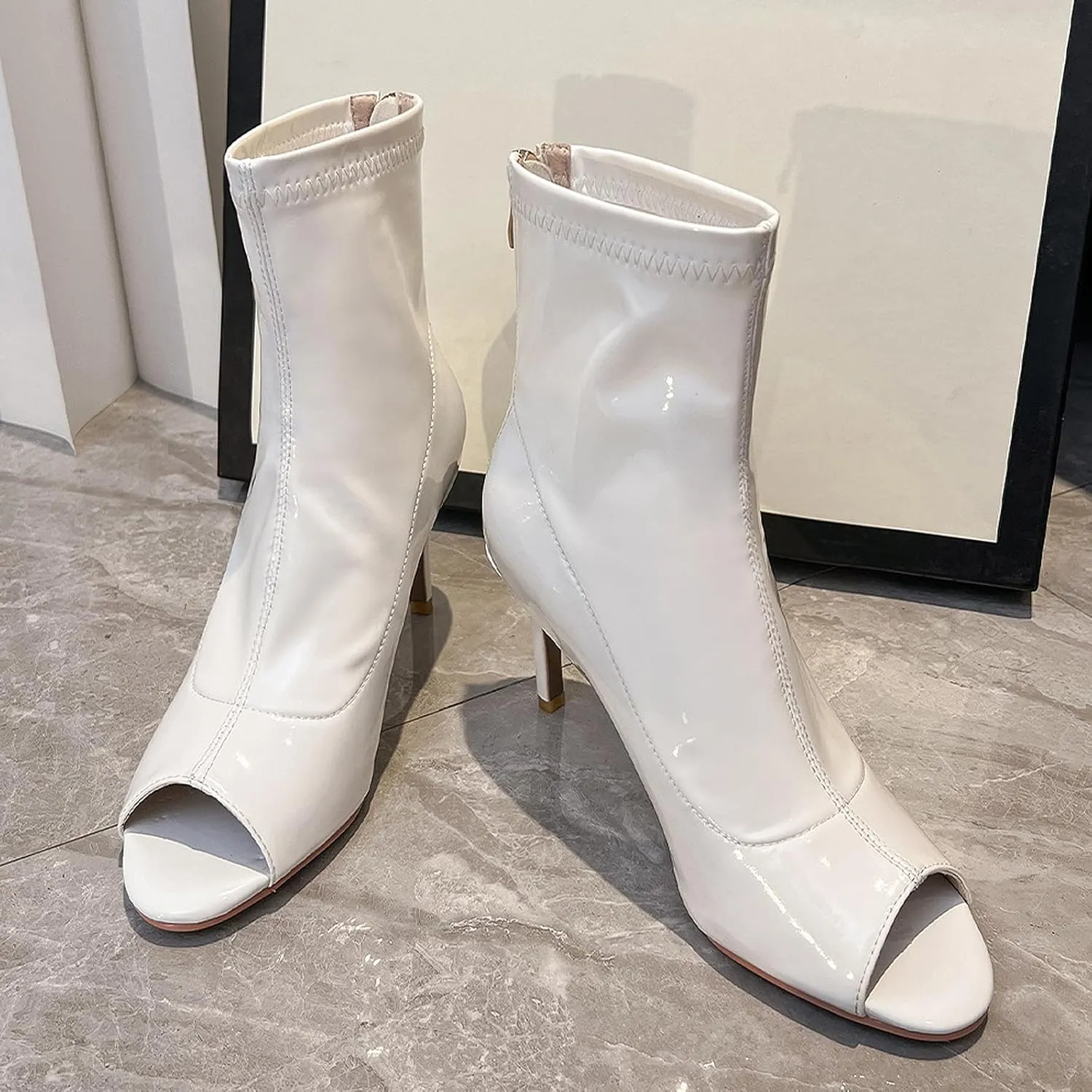 SWDZM Peep Toe Latin Ballroom Dance Shoes Women Boots with Zipper Salsa Burju Dance Heels