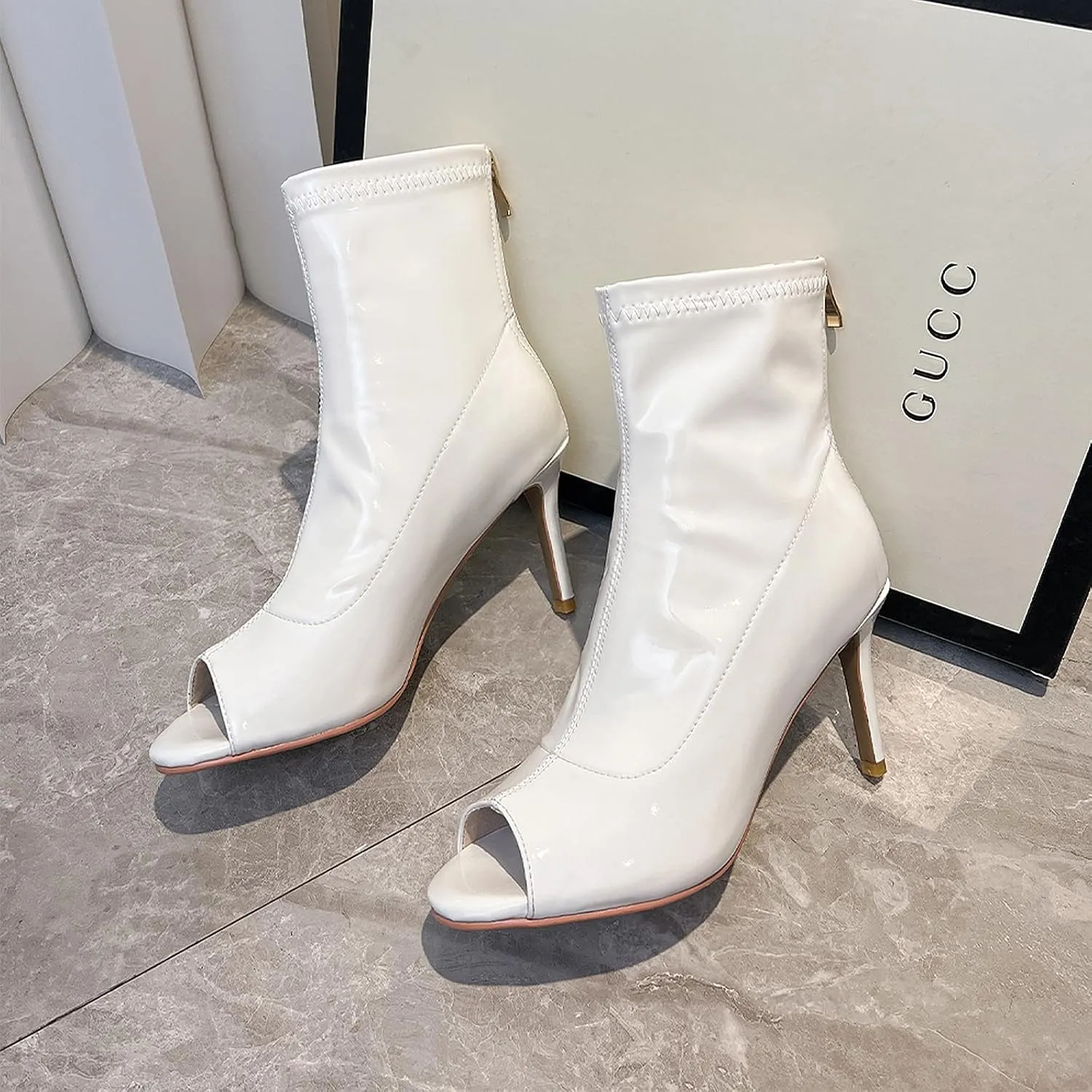 SWDZM Peep Toe Latin Ballroom Dance Shoes Women Boots with Zipper Salsa Burju Dance Heels