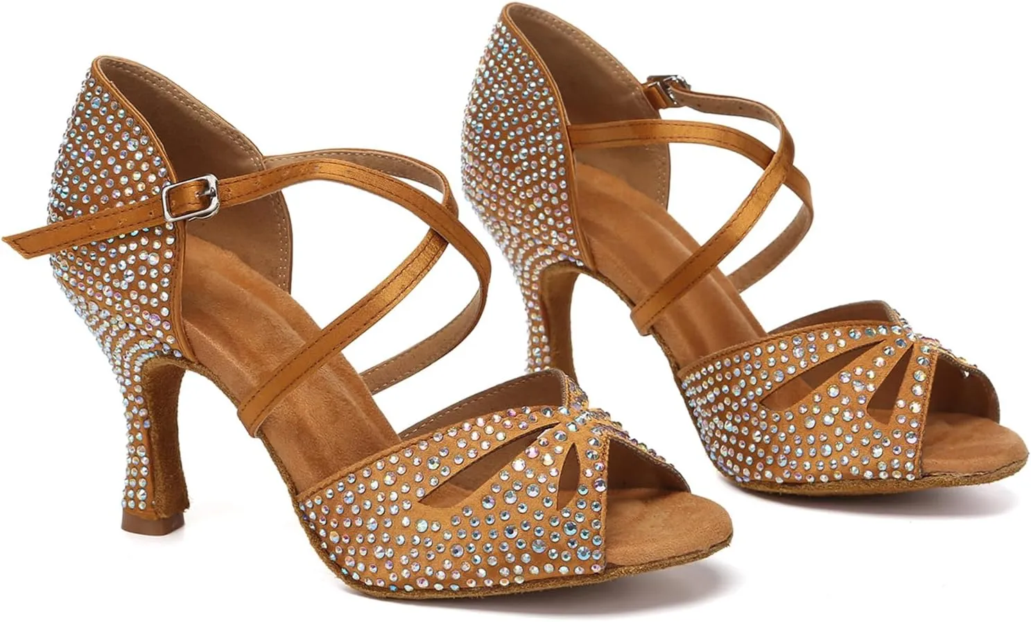 SWDZM Women Rhinestone Latin Ballroom Dance Shoes Practice Salsa Dancing Heels