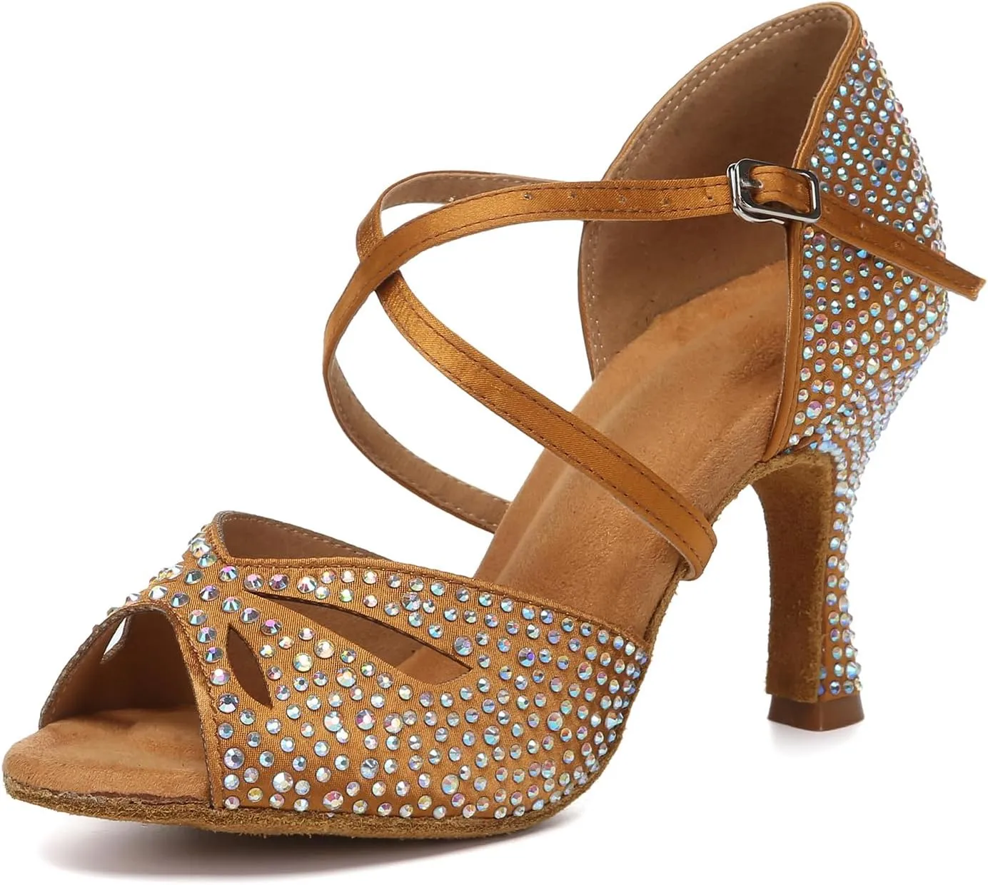SWDZM Women Rhinestone Latin Ballroom Dance Shoes Practice Salsa Dancing Heels