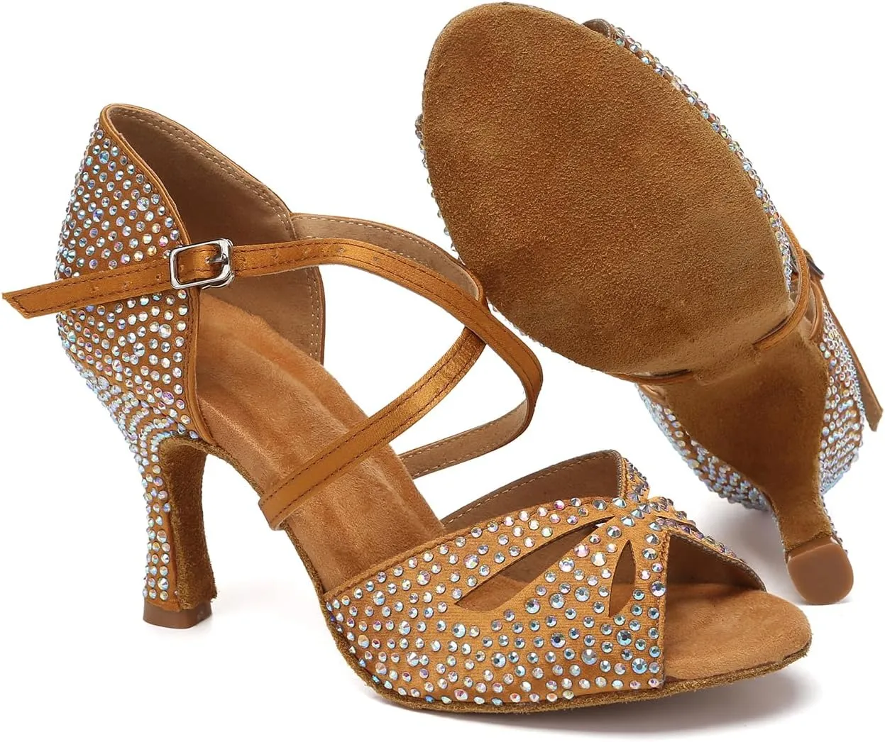 SWDZM Women Rhinestone Latin Ballroom Dance Shoes Practice Salsa Dancing Heels
