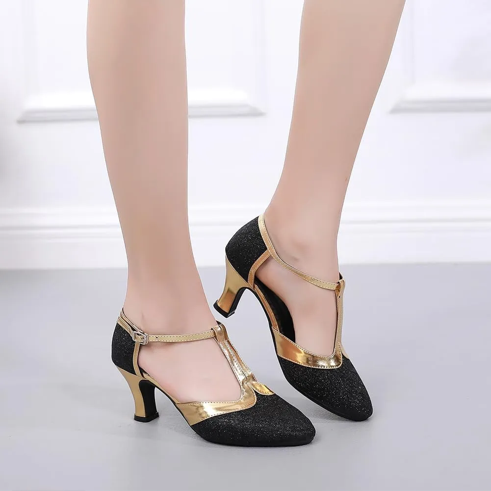 SWDZM Women's Ballroom Latin Dance Shoes Closed Toe Dance Heels Performance Practice Shoes