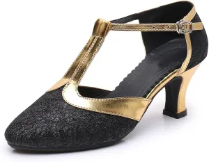 SWDZM Women's Ballroom Latin Dance Shoes Closed Toe Dance Heels Performance Practice Shoes