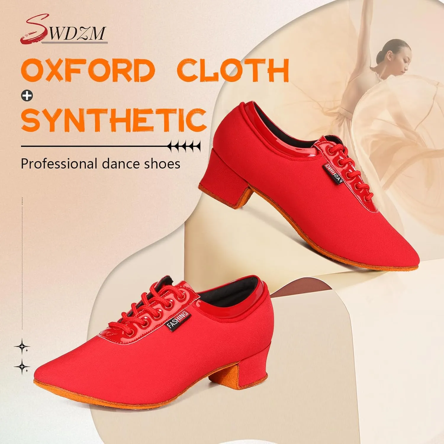 SWDZM Women's Latin Dance Shoes Lace-up Ballroom Modern Salsa Rhythm Teaching Practice Dance Shoes,Model 601