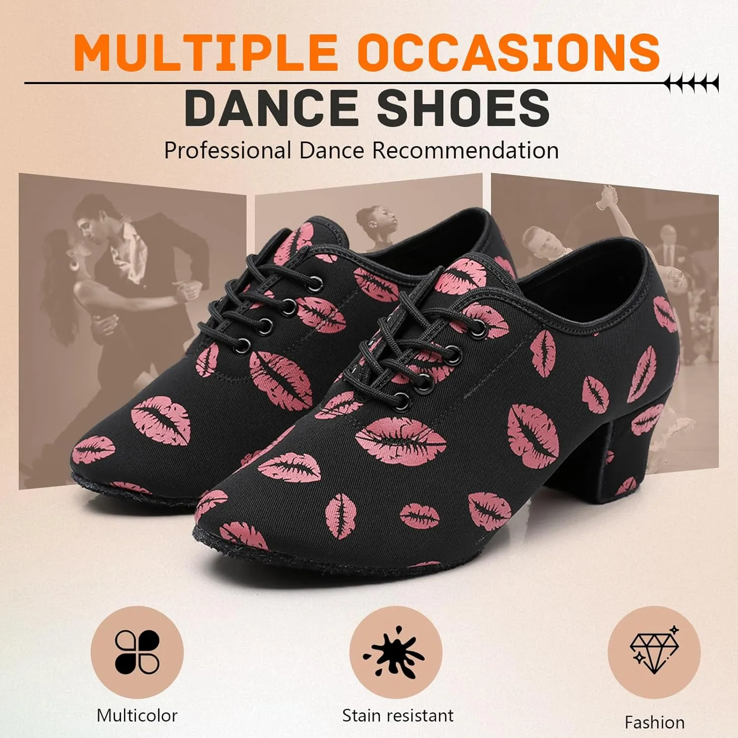 SWDZM Women's Latin Dance Shoes Lace-up Ballroom Modern Salsa Rhythm Teaching Practice Dance Shoes,Model EM707