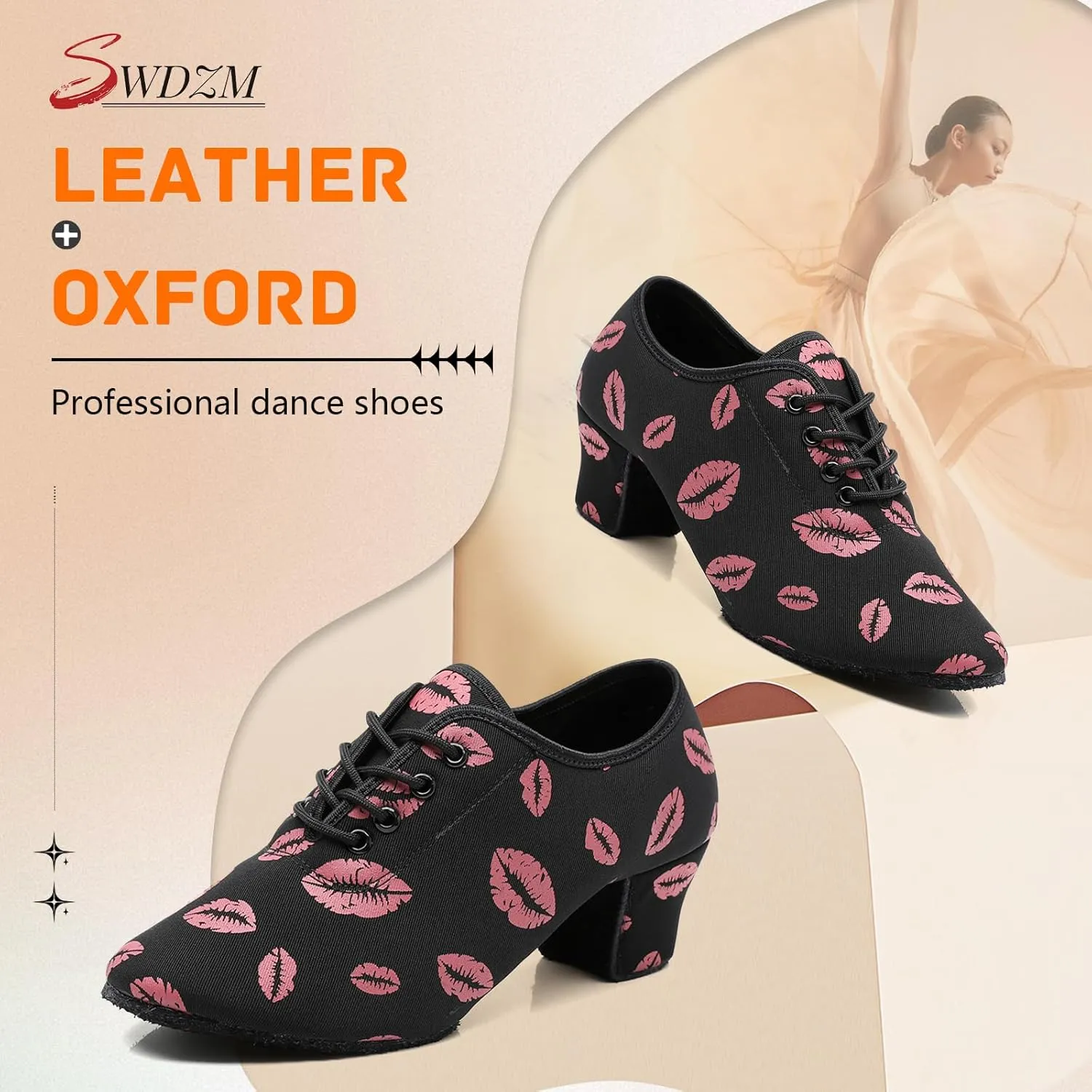 SWDZM Women's Latin Dance Shoes Lace-up Ballroom Modern Salsa Rhythm Teaching Practice Dance Shoes,Model EM707
