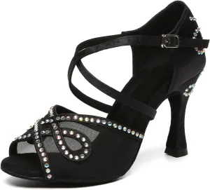 SWDZM Women's Rhinestones Latin Dance Shoes Salsa Performance Ballroom Dancing Heels