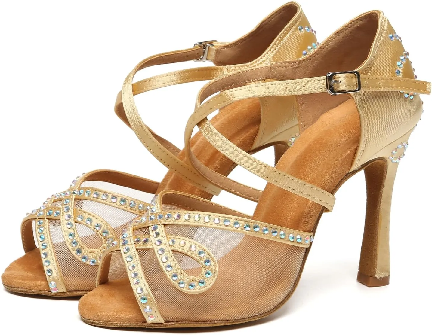 SWDZM Women's Rhinestones Latin Dance Shoes Salsa Performance Ballroom Dancing Heels