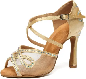 SWDZM Women's Rhinestones Latin Dance Shoes Salsa Performance Ballroom Dancing Heels