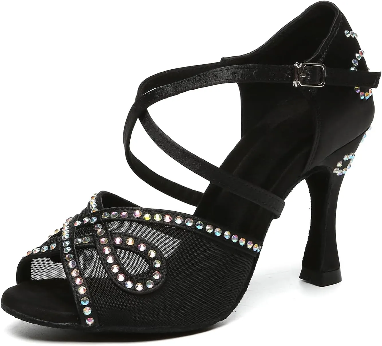 SWDZM Women's Rhinestones Latin Dance Shoes Salsa Performance Ballroom Dancing Heels