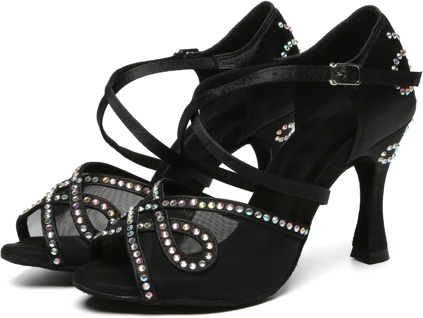 SWDZM Women's Rhinestones Latin Dance Shoes Salsa Performance Ballroom Dancing Heels