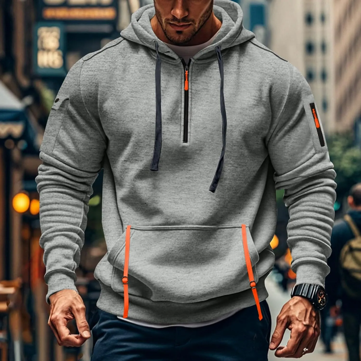 Sweatshirts for Men 1/4 Zip Soft Lightweight Fashion Drawstring Men's Sweatshirts Cool Vintage Hoodie with Pockets