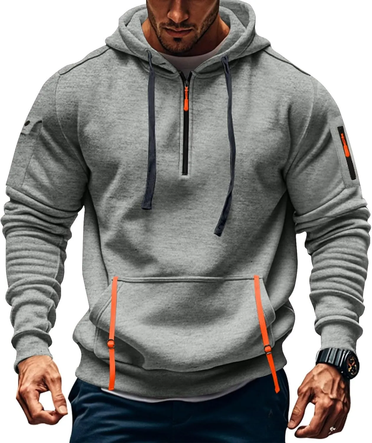 Sweatshirts for Men 1/4 Zip Soft Lightweight Fashion Drawstring Men's Sweatshirts Cool Vintage Hoodie with Pockets