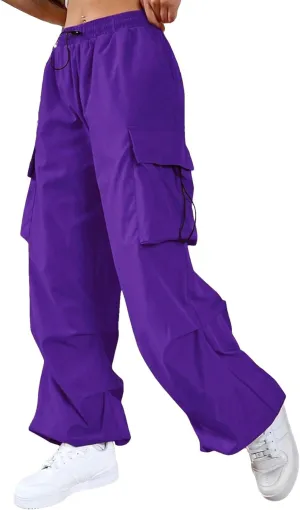 SweatyRocks Women's Drawstring Elastic Waist Loose Pants Casual Flap Pocket Cargo Pants Trousers