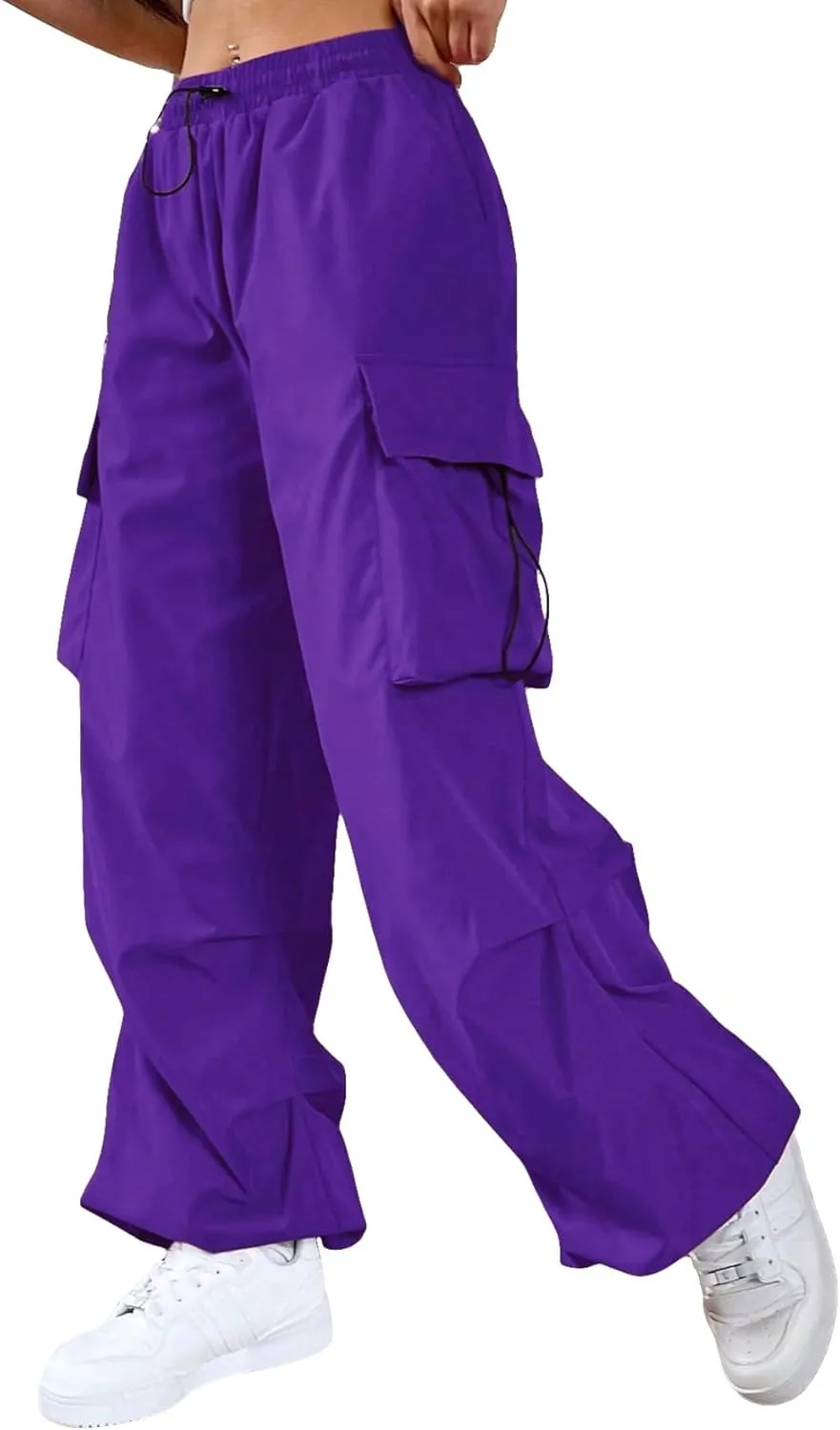 SweatyRocks Women's Drawstring Elastic Waist Loose Pants Casual Flap Pocket Cargo Pants Trousers