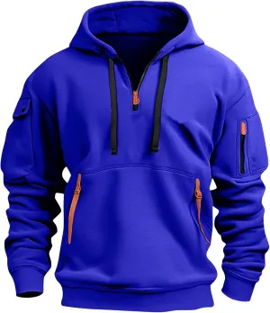 Tactical Hoodies for Men Quarter Zip Pullover Vintage Solid/Graphic Long Sleeve Workout Hoodie Sweatshirt With Pockets