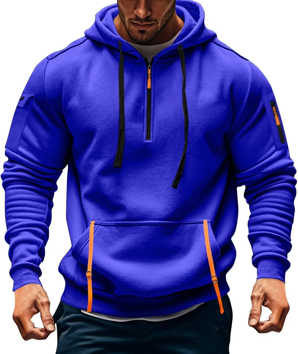 Tactical Hoodies for Men Quarter Zip Pullover Vintage Solid/Graphic Long Sleeve Workout Hoodie Sweatshirt With Pockets