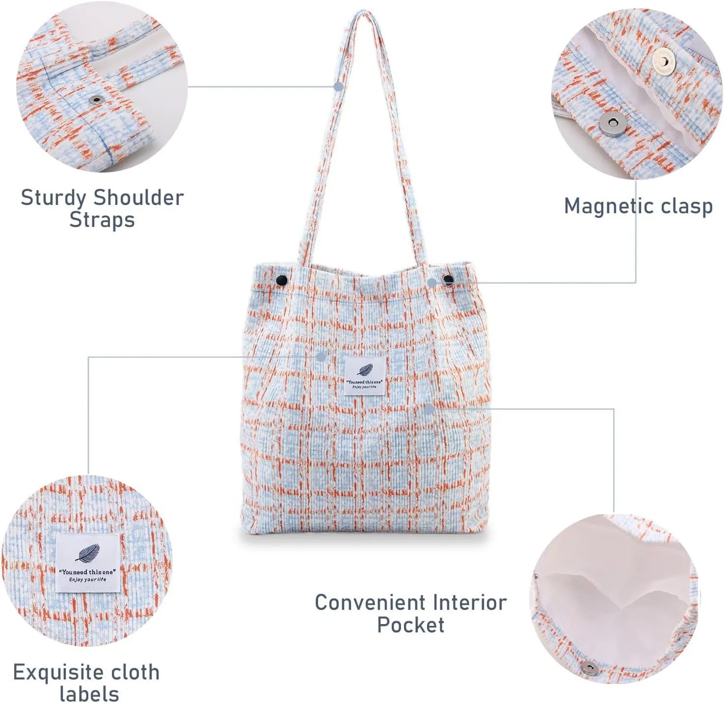 TELLUMO Fashion Corduroy Tote Bag Cow Print Bag Purses for Women Teen Girls with Inner Pocket