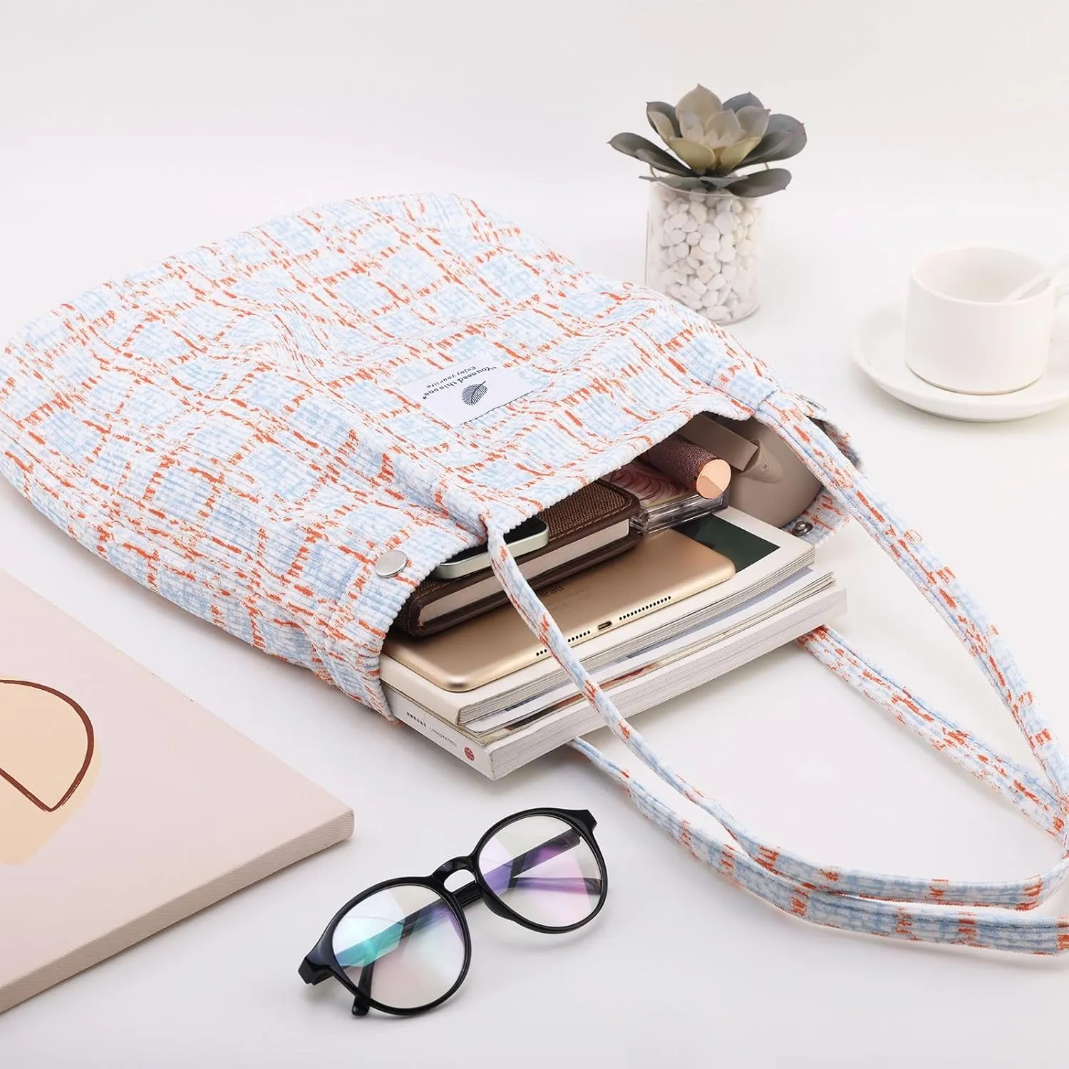 TELLUMO Fashion Corduroy Tote Bag Cow Print Bag Purses for Women Teen Girls with Inner Pocket
