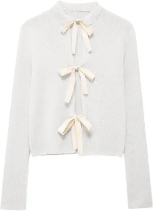 Tie Front Cardigan Sweaters for Women Y2K Bow Tie Open Front Cardigans Crewneck Long Sleeve Sweaters