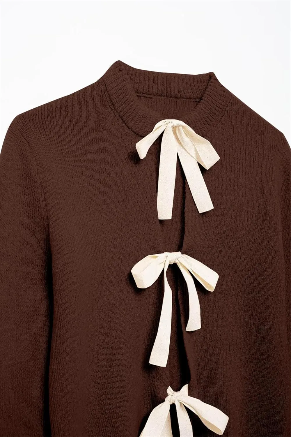 Tie Front Cardigan Sweaters for Women Y2K Bow Tie Open Front Cardigans Crewneck Long Sleeve Sweaters