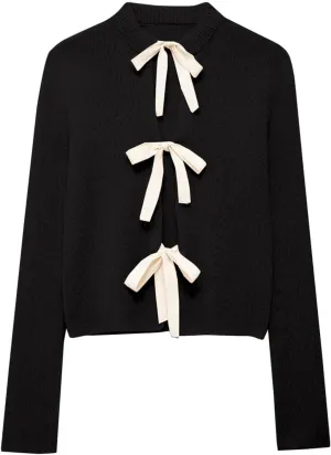 Tie Front Cardigan Sweaters for Women Y2K Bow Tie Open Front Cardigans Crewneck Long Sleeve Sweaters
