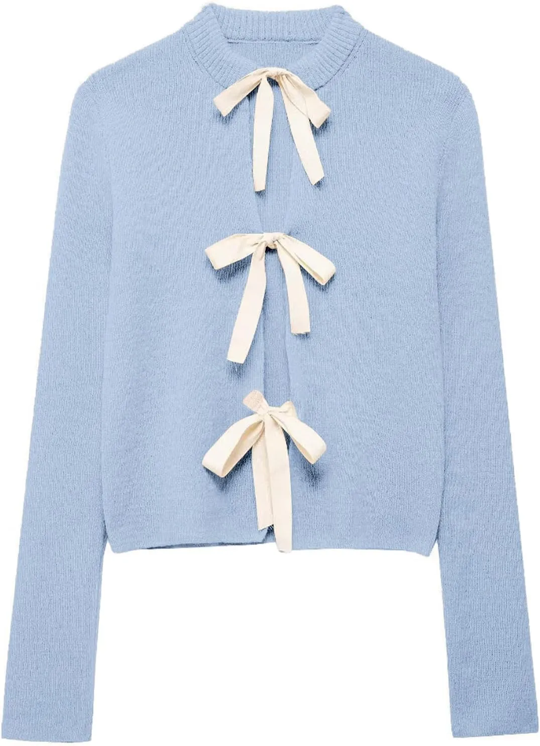 Tie Front Cardigan Sweaters for Women Y2K Bow Tie Open Front Cardigans Crewneck Long Sleeve Sweaters