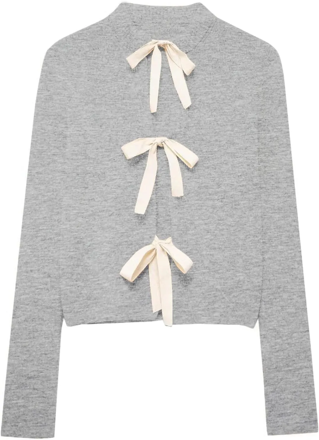 Tie Front Cardigan Sweaters for Women Y2K Bow Tie Open Front Cardigans Crewneck Long Sleeve Sweaters