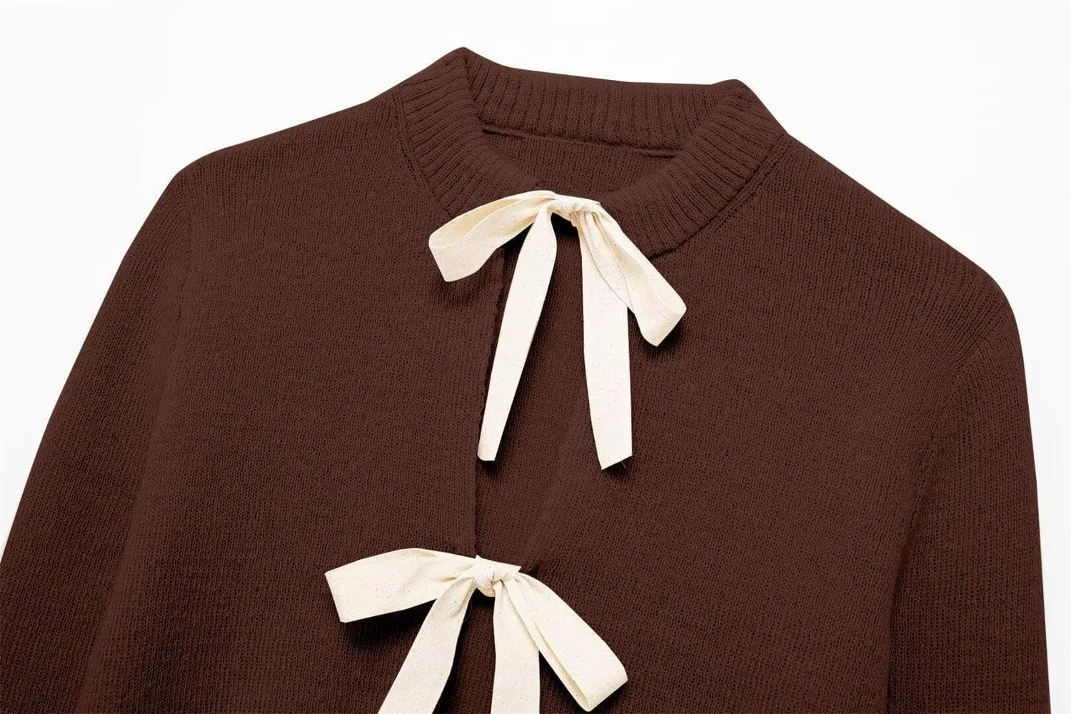 Tie Front Cardigan Sweaters for Women Y2K Bow Tie Open Front Cardigans Crewneck Long Sleeve Sweaters