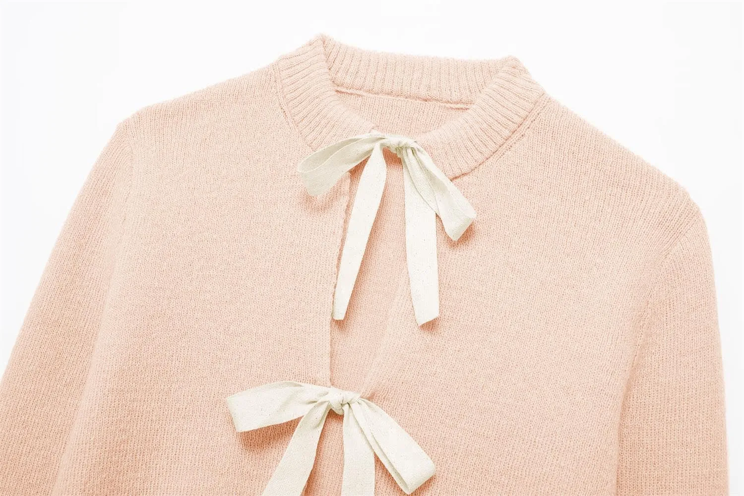 Tie Front Cardigan Sweaters for Women Y2K Bow Tie Open Front Cardigans Crewneck Long Sleeve Sweaters