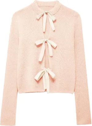 Tie Front Cardigan Sweaters for Women Y2K Bow Tie Open Front Cardigans Crewneck Long Sleeve Sweaters