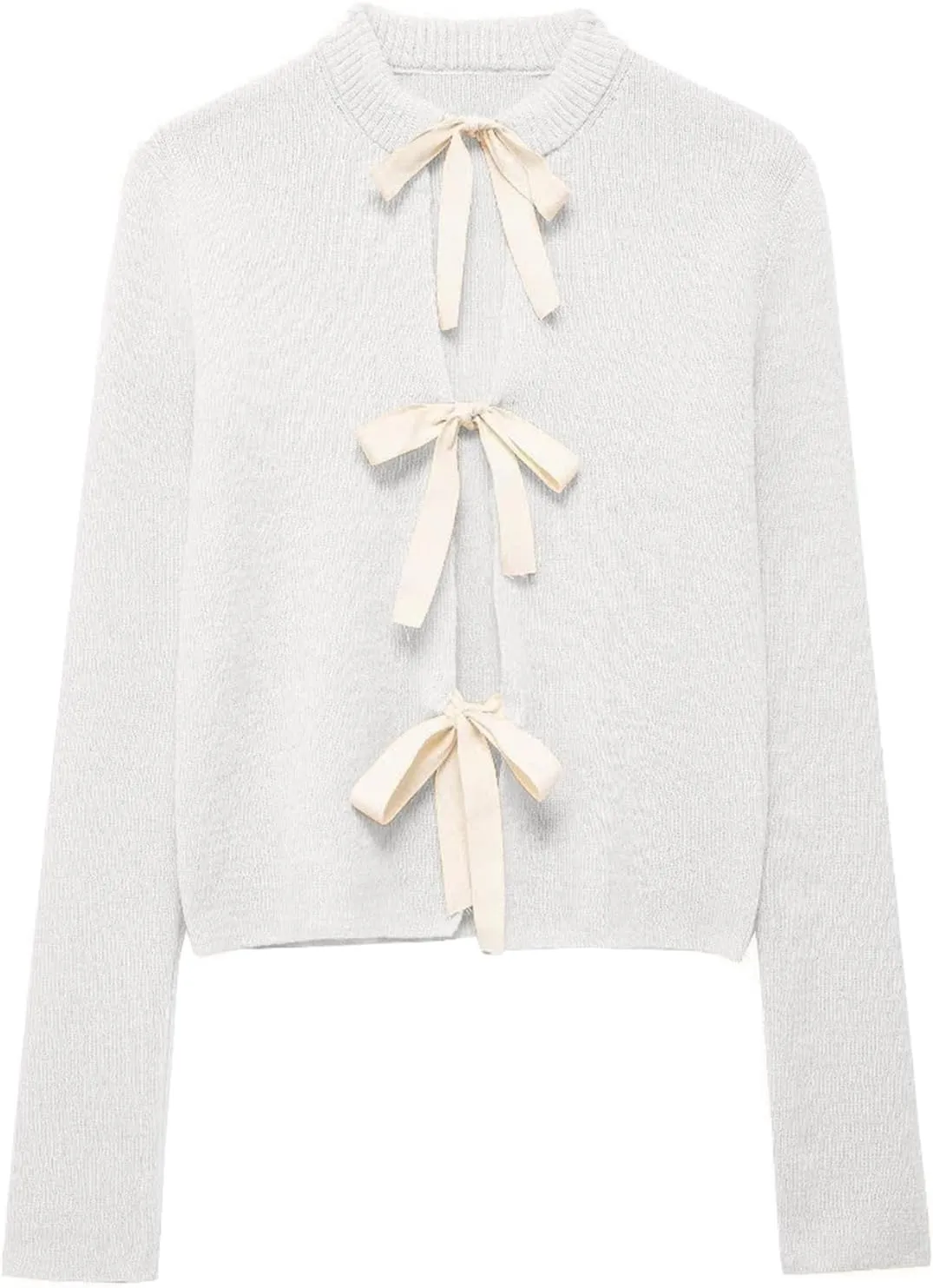 Tie Front Cardigan Sweaters for Women Y2K Bow Tie Open Front Cardigans Crewneck Long Sleeve Sweaters