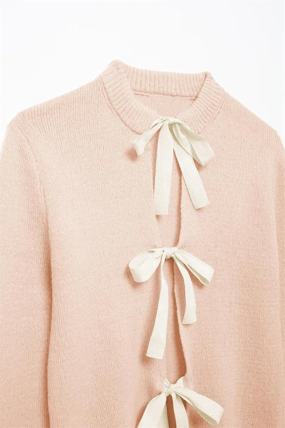 Tie Front Cardigan Sweaters for Women Y2K Bow Tie Open Front Cardigans Crewneck Long Sleeve Sweaters